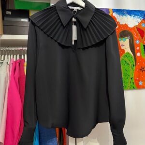 Trina Turk Black Pleated Collar Blouse